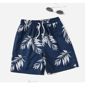 Boys swimming trunks, navy with white leaves, size 14/15